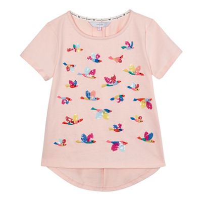 Girls' light pink sequinned embellished bird t-shirt